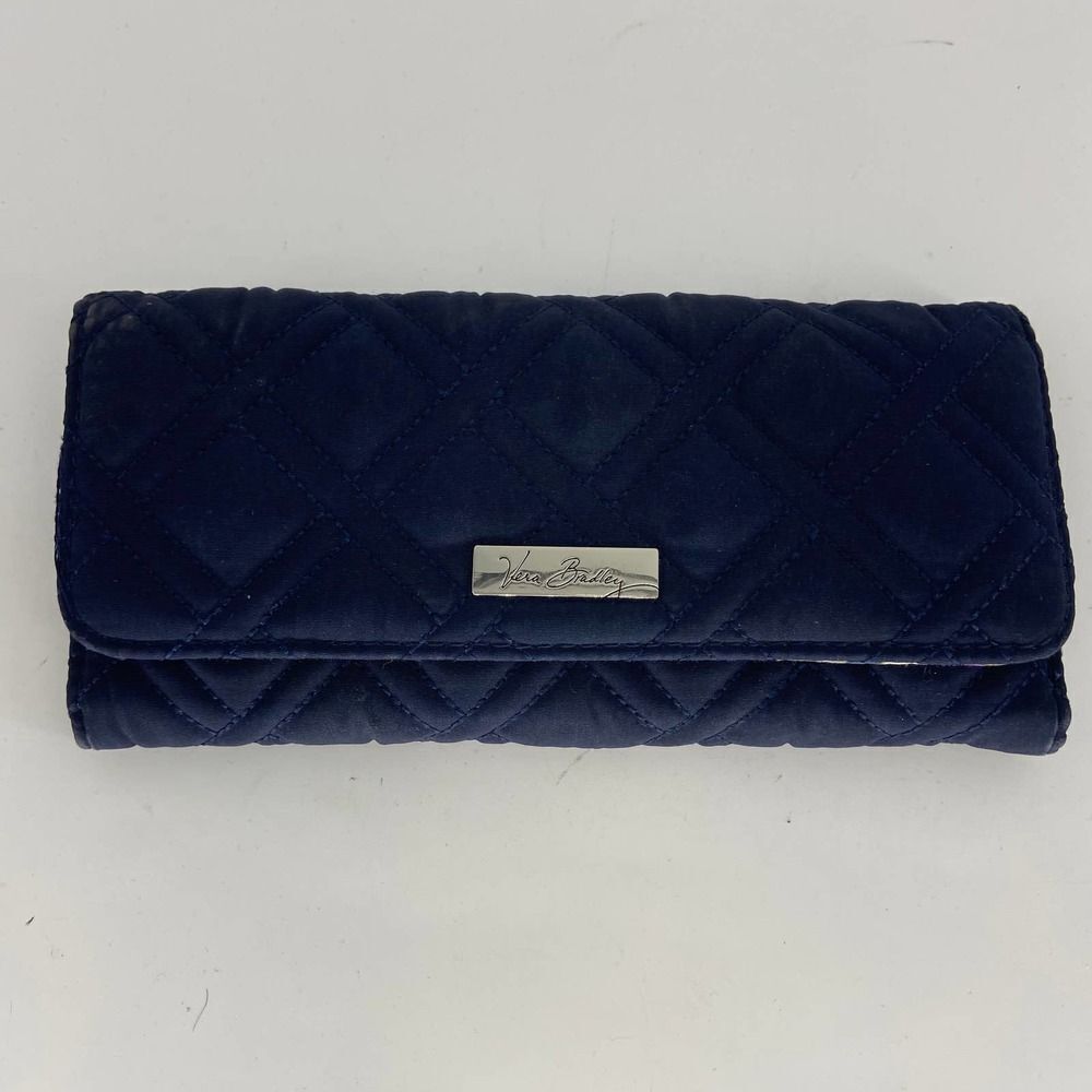 Vera Bradley Blue Quilted Trifold Card Holder Snap Wallet